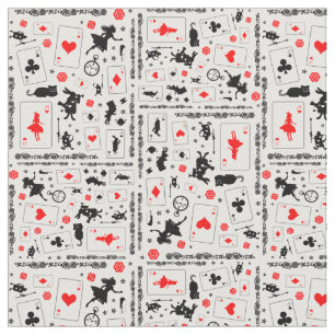 Tissu Alice au pays des merveilles en noir blanc rouge s