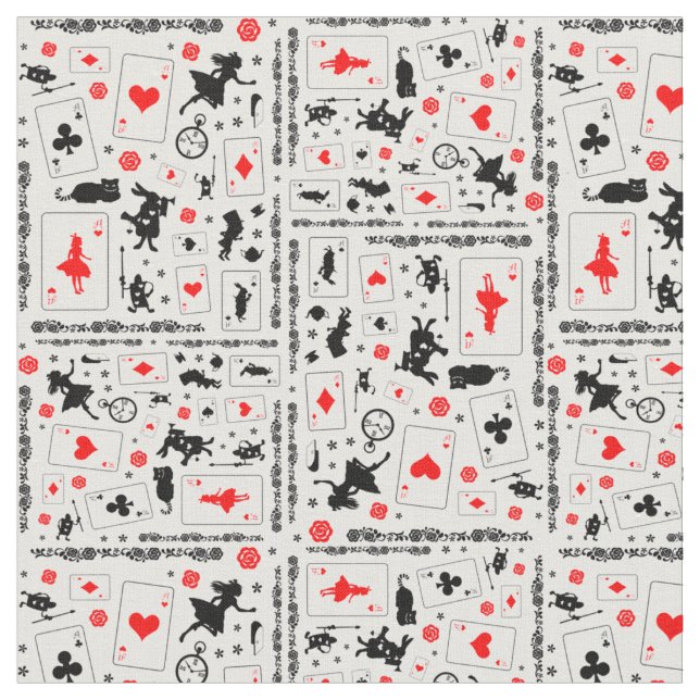 Tissu Alice au pays des merveilles en noir blanc rouge s (Fermer)
