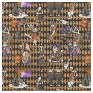Tissu Alice au pays des merveilles sur l'arlequin orange