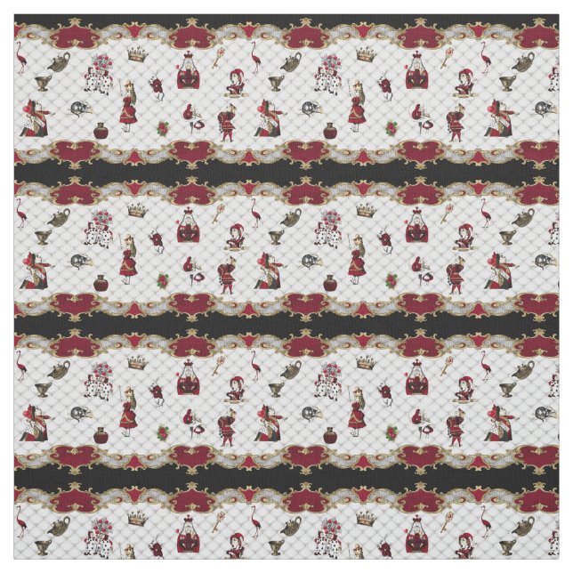 Tissu Alice au pays des merveilles sur le blanc et la cr (Échantillon)