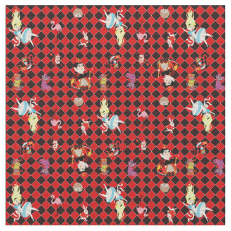 Tissu Alice au pays des merveilles sur le rouge et le no