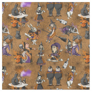 Tissu Alice au pays des merveilles sur le web orange d'H