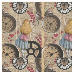 Tissu Alice au pays des merveilles voyageant à temps