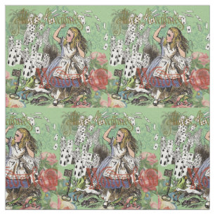 Tissu alice aventure cartes merveille pays chapeau lapin