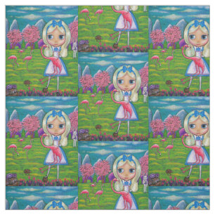 Tissu Alice dans fille d'oeil de croquet de Flamant rose