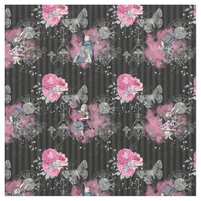 Tissu Alice en Wonderland hivernal sur Black Stried (Fermer)