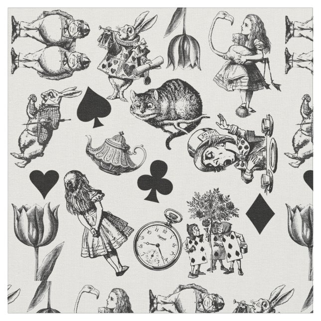 Tissu Alice Lapin Blanc Wonderland Classique (Fermer)