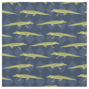 Tissu Alligators en vert olive contre bleu marine