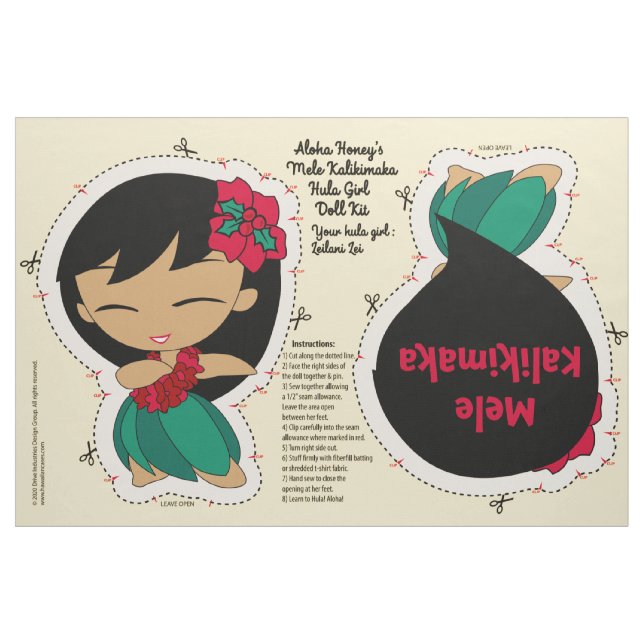 Tissu Aloha Honeys Holiday Hula Girl Doll Kit Motif (Fat Quarter)