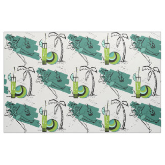 Tissu ALOHA : RETRO BEACH GRAPHIC à AQUA et VERT