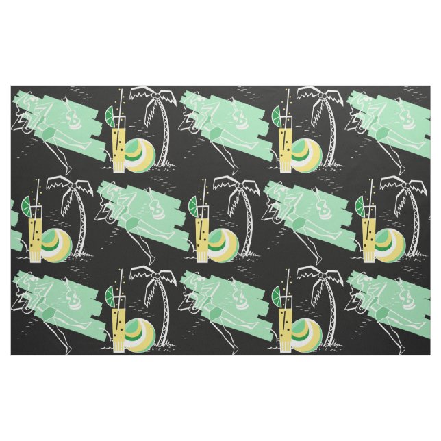 Tissu ALOHA : RETRO BEACH GRAPHIC en VERT et JAUNE (Fat Quarter)