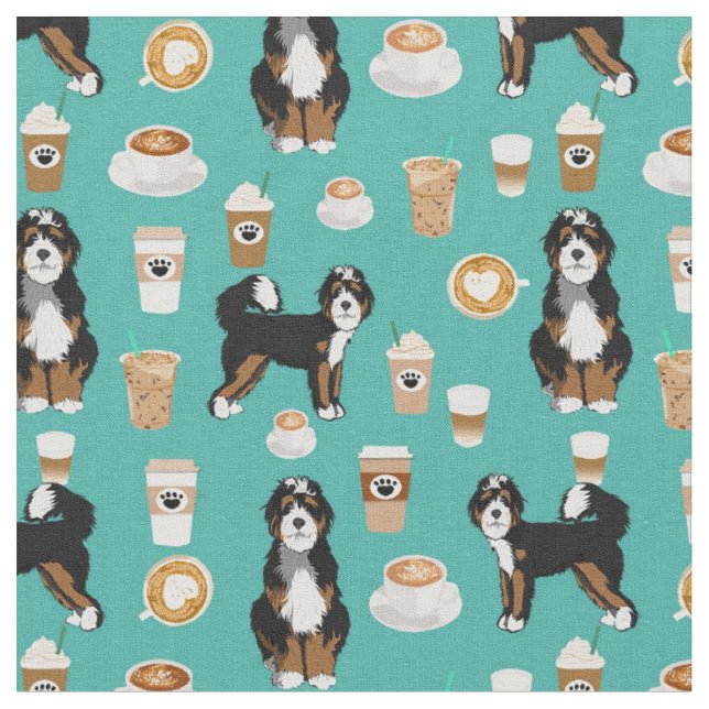 Tissu Amateur de café de chien bernedoodle turquoise (Fermer)
