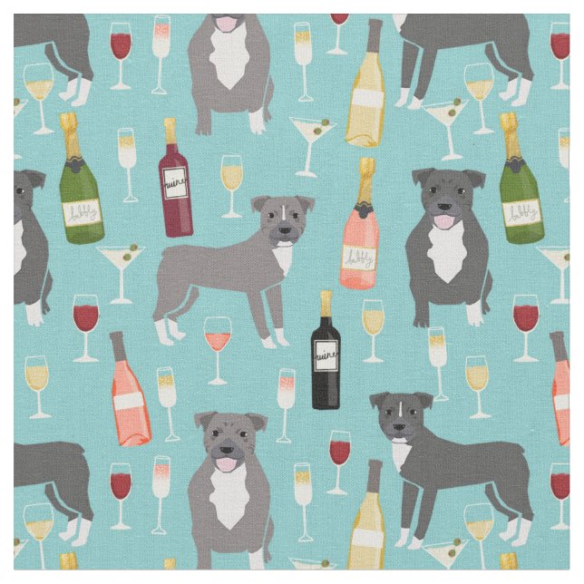 Tissu Amateur de vin de Pitbull dogs bleu clair (Fermer)