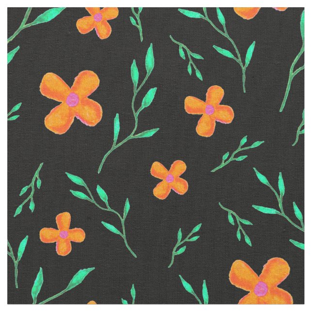 Tissu Ambiance florale orange noire (Fermer)