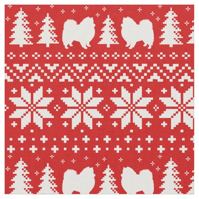 Tissu American Eskimo Chien Silhouettes Eskies Noël (Fermer)