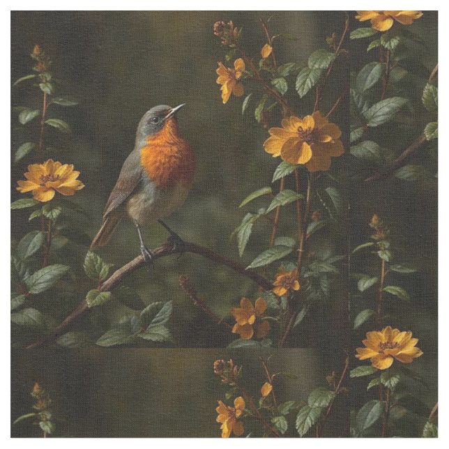 Tissu American Robin Bird dans un jardin (Fermer)