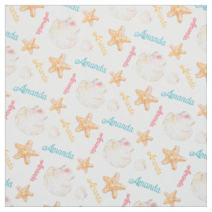 Tissu Amidon et coquilles de palourdes bleu rose jaune