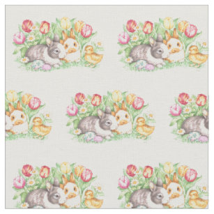 Tissu Amis vintages de lapin de Pâques