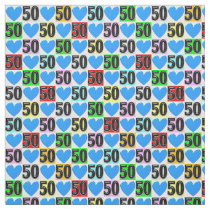 TISSU AMOUR REMPLI COEURS BLEUS 50E ANNIVERSAIRE