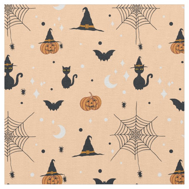 Tissu Amusant Éffrayant Halloween Orange Design (Fermer)