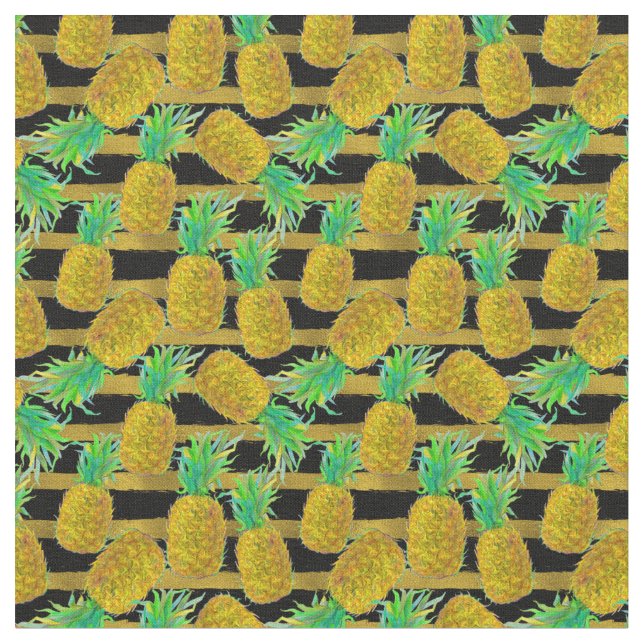 Tissu Ananas d'or sur des rayures (Fermer)