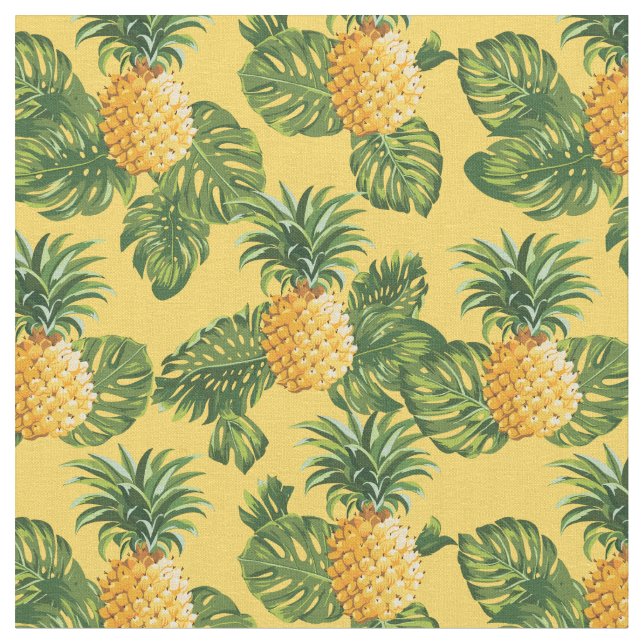 Tissu Ananas et feuille tropical sur l'or (Fermer)