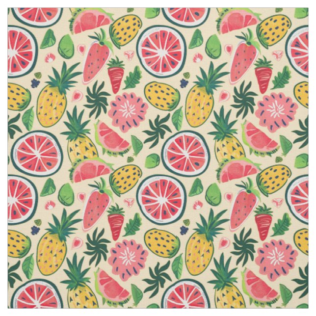 Tissu Ananas, Fraise, Agrumes & Fruit du Dragon (Échantillon)