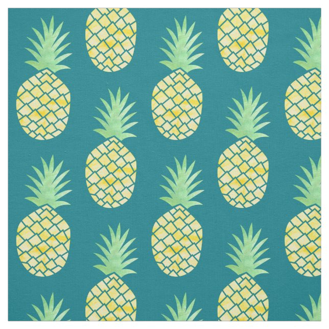 Tissu Ananas hawaïens jaunes et verts d'aquarelle (Échantillon)