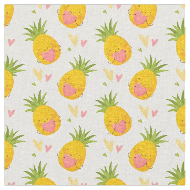Tissu Ananas mignonnes avec Coeurs Valentines Filles (Fermer)