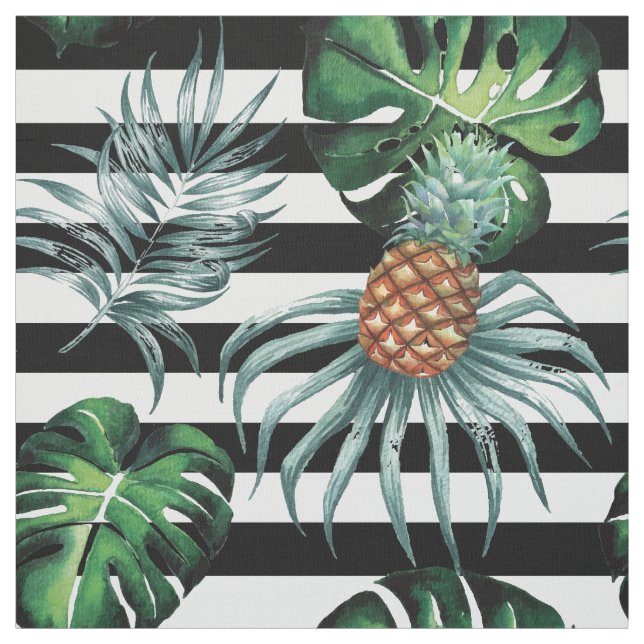 Tissu Ananas tropical d'aquarelle avec les rayures (Échantillon)