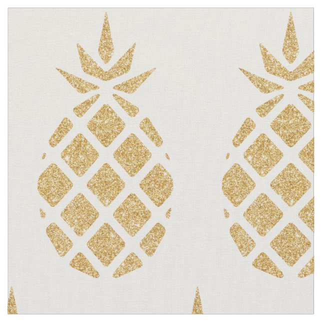 Tissu Ananas Tropical Été Pailleté Or (Fermer)