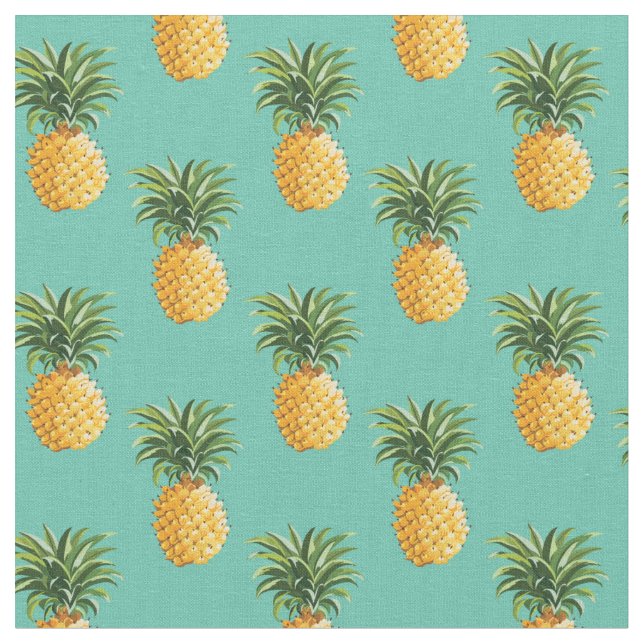 Tissu Ananas tropicaux sur Teal (Fermer)