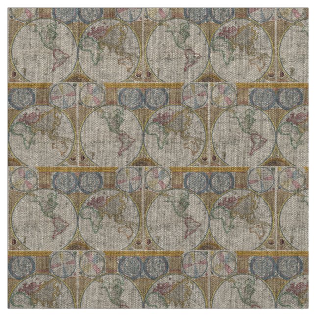Tissu Ancienne carte du monde (Échantillon)
