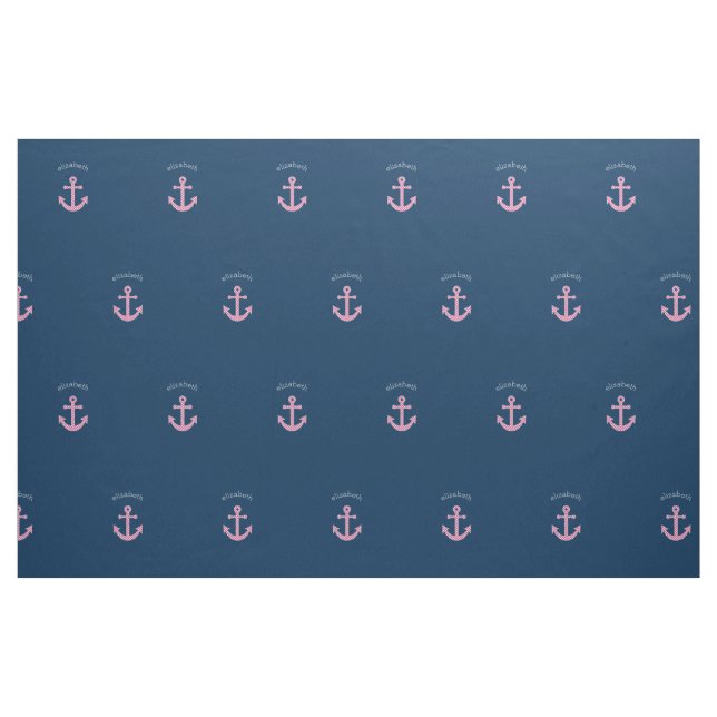 Tissu Ancre de point rose mignon avec nom personnalisé M (Fat Quarter)