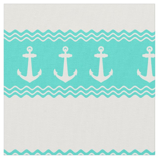 Tissu Ancre en bande turquoise côtière Nautique (Fermer)