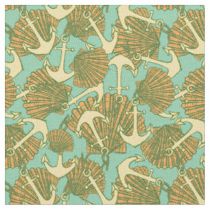 Tissu Ancre et coquilles dans le motif vintage de style