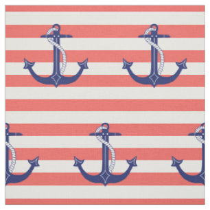 Tissu Ancre nautique avec les rayures de corail