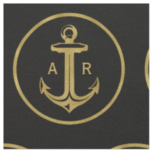 Tissu Ancre nautique de bleu marine des initiales  
