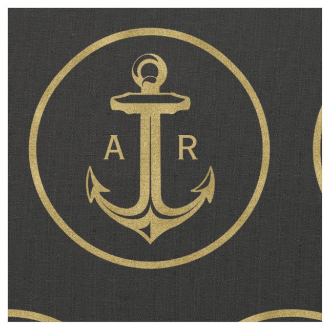 Tissu Ancre nautique de bleu marine des initiales | (Fermer)