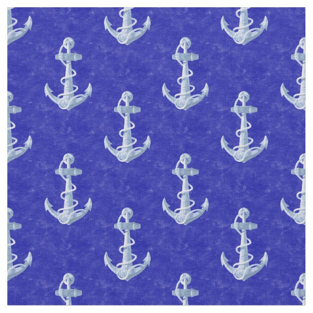 Tissu Ancre nautique sur bleu (Fermer)
