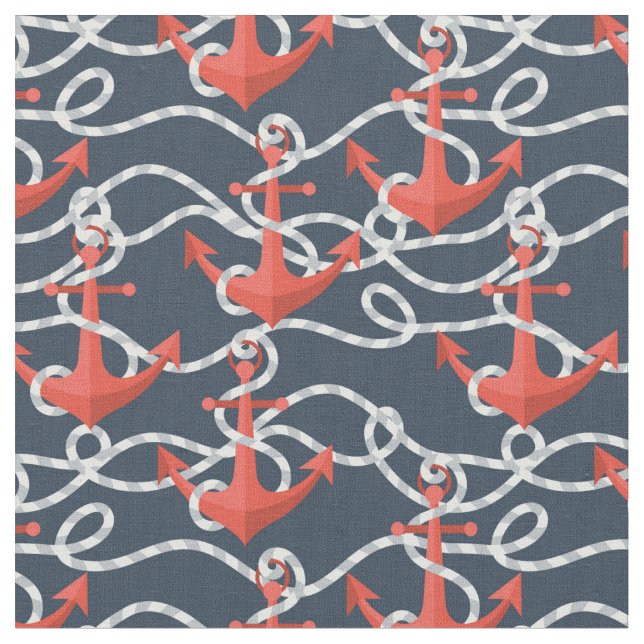 Tissu Ancres et motif nautiques de corde (Fermer)
