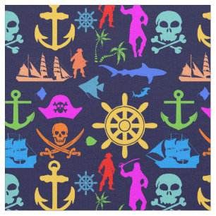 Tissu Ancres, Helms, Pirates. Motif nautique coloré