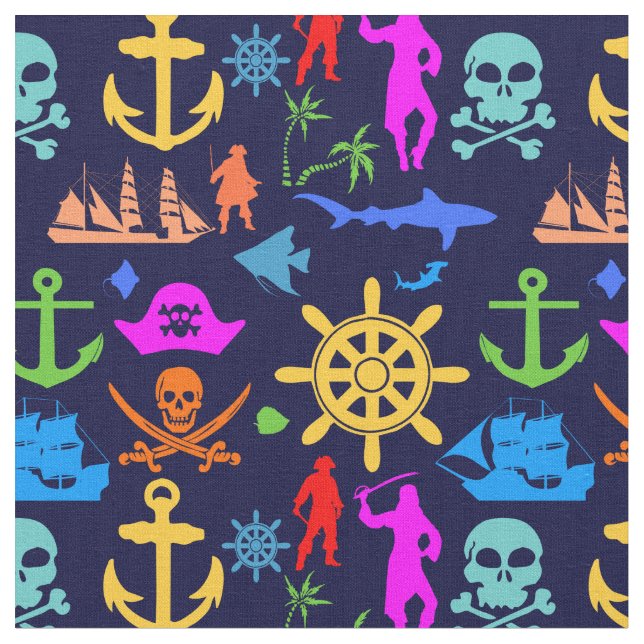 Tissu Ancres, Helms, Pirates. Motif nautique coloré (Fermer)