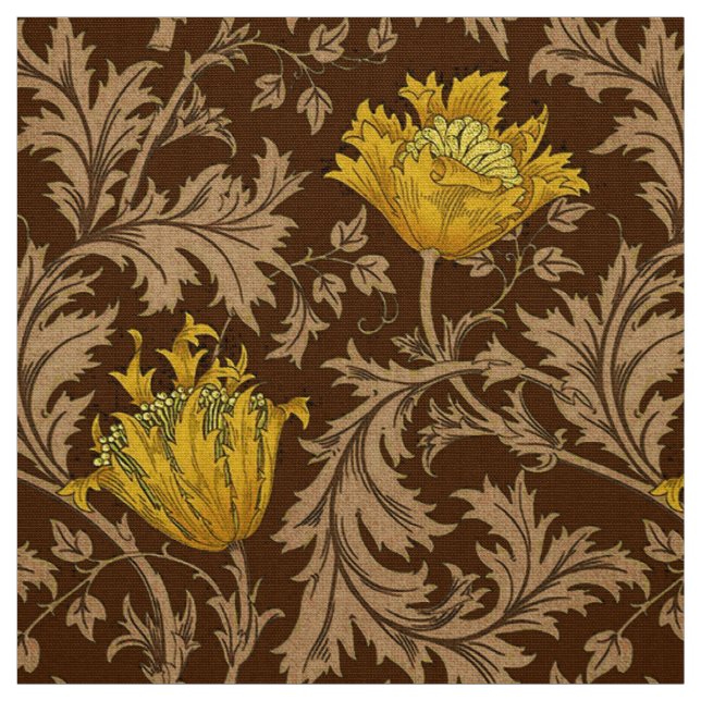 Tissu Anémone de William Morris, brun et or de moutarde (Échantillon)
