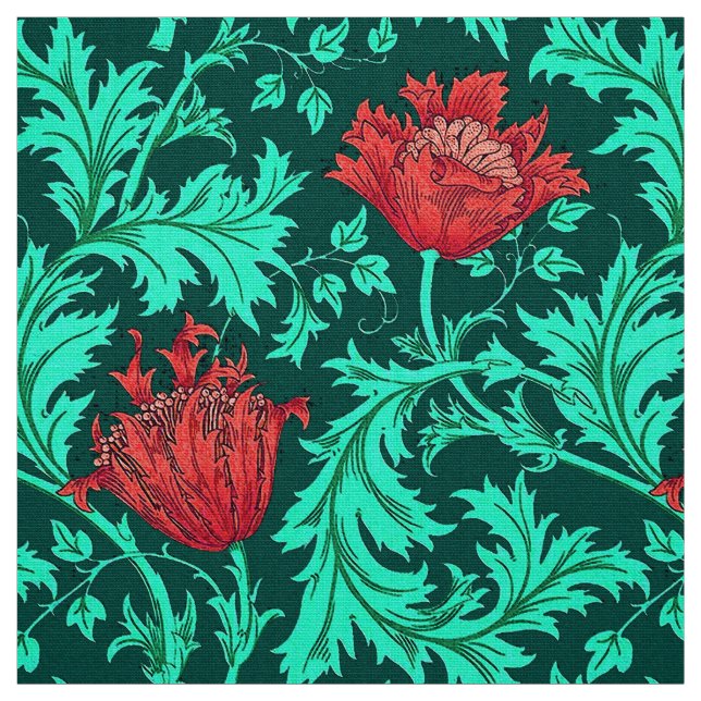 Tissu Anémone de William Morris, rouge-foncé et (Échantillon)