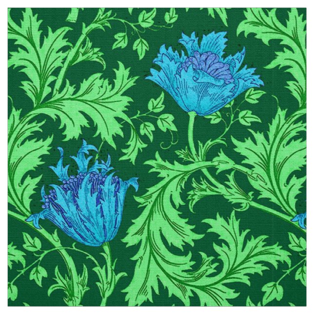 Tissu Anémone de William Morris, vert vert et bleu (Échantillon)