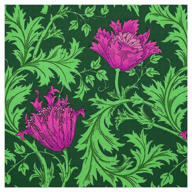 Tissu Anémone de William Morris, vert vert et fuchsia (Échantillon)