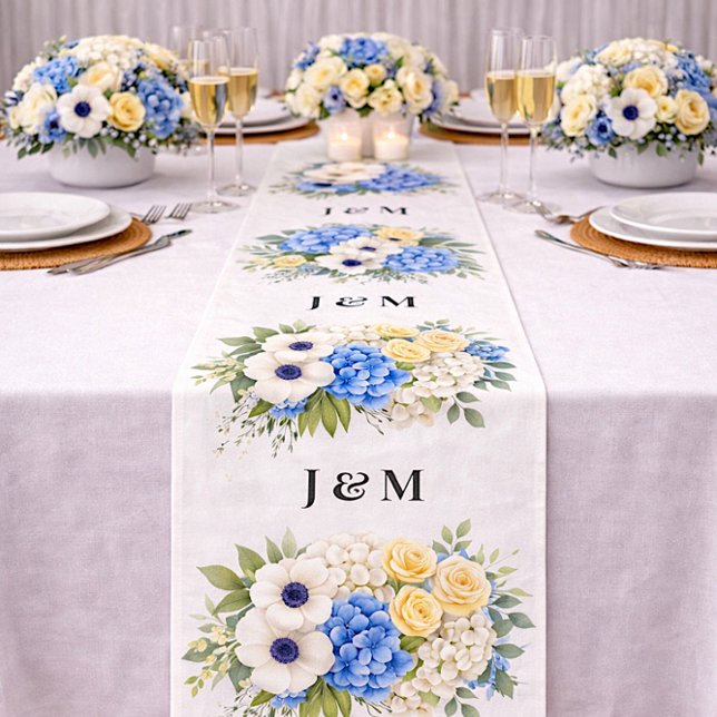 Tissu Anemone Hydrangea Floral Wedding Monogram (Créateur téléchargé)