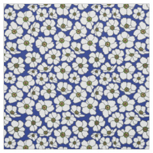 Tissu Anémones blanches sur fond bleu