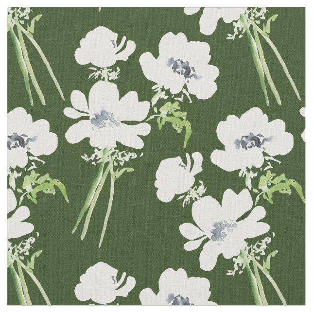 Tissu Anémones d'aquarelle blanche sur un arrière - plan (Fermer)